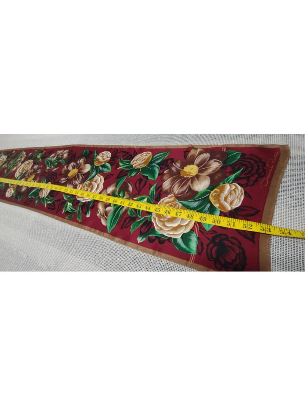 Oscar De La Renta Brown Gold All Silk Long Scarf Roses Bohemian Victorian Style